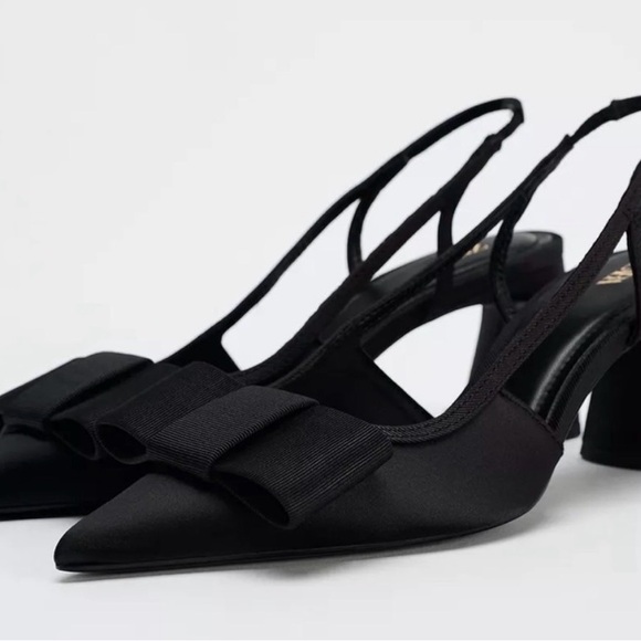 Zara Shoes - Zara Black Bow Slingback Heels